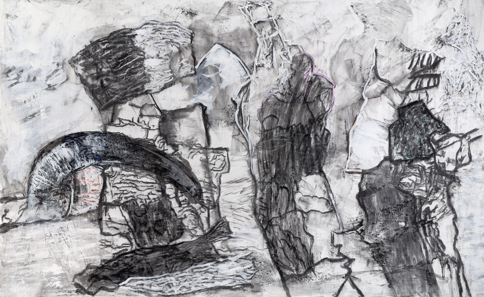 Before the Storm<br>
acrylic and charcoal on canvas<br>
54 x 88 inches<br>
2012