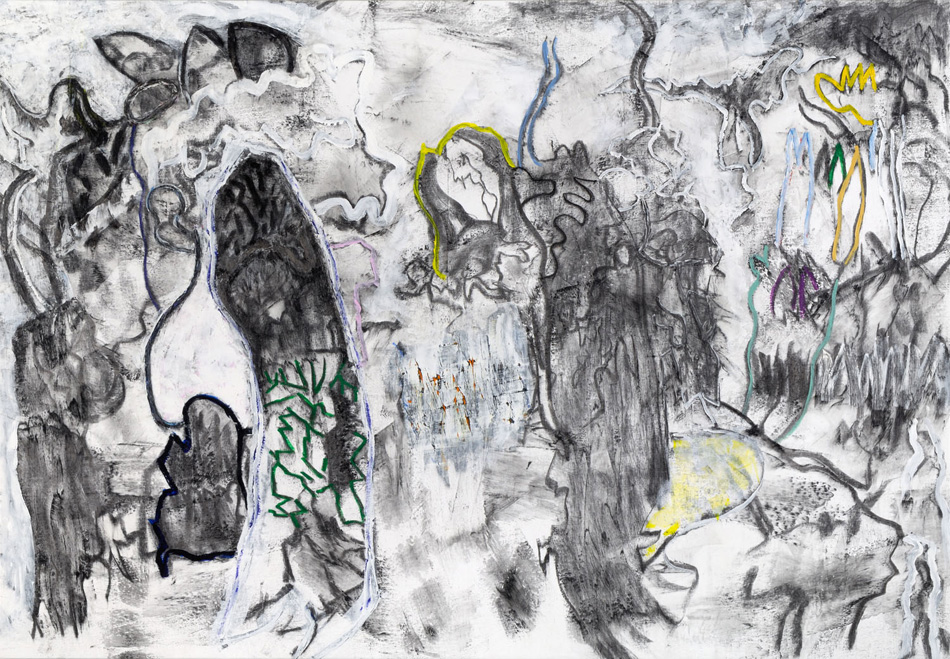 Magic Garden<br>
acrylic and charcoal on canvas<br>
54 x 78 inches<br>
2012