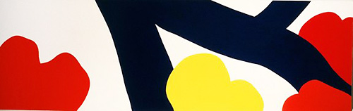 Limb with Four Apples<br>
oil on canvas<br>
29 x 90 inches<br>
1966