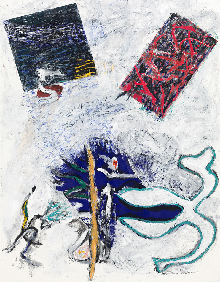 Untitled #5<br>
mixed media on 1975 print<br>
29 x 22.75 inches<br>
2015